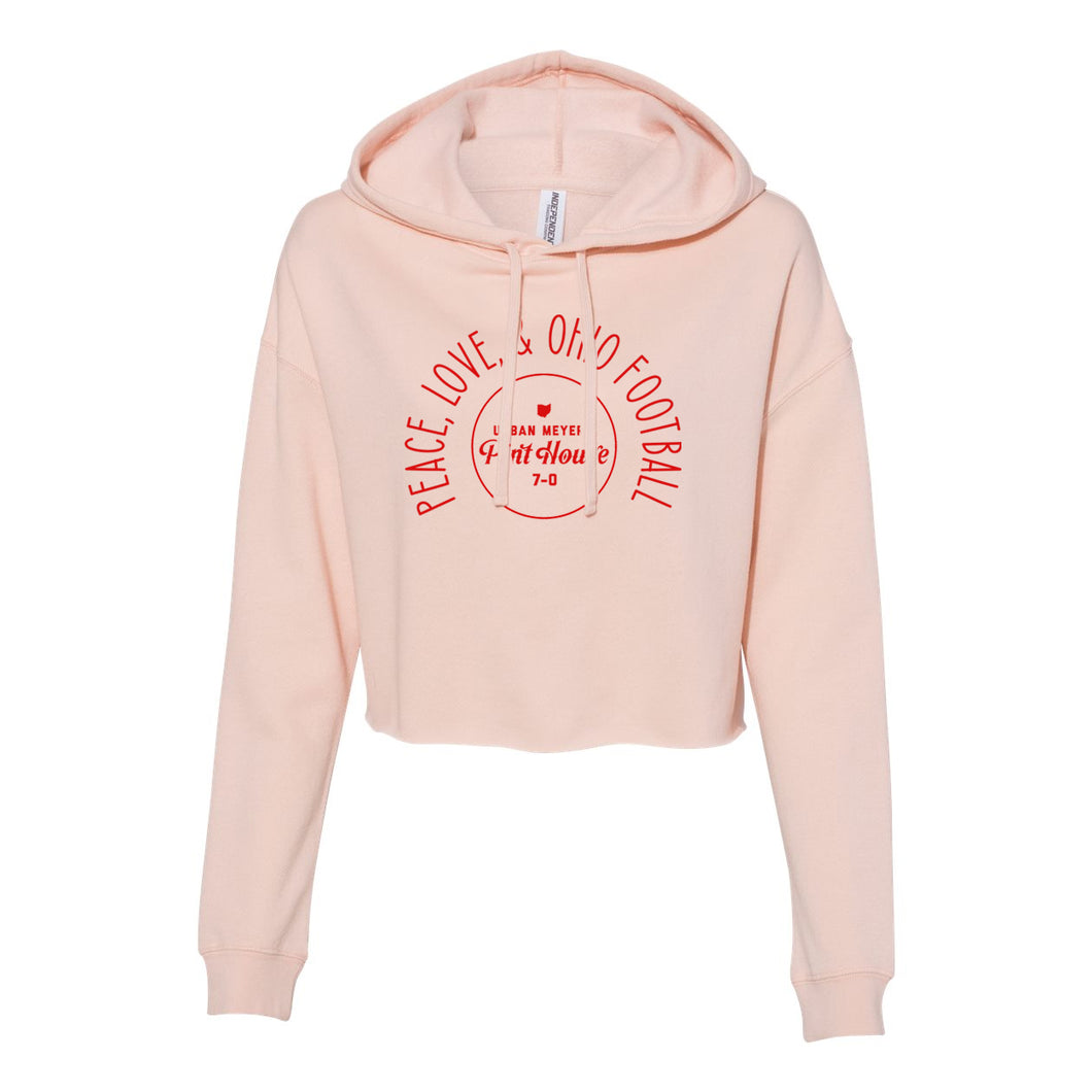 UM Pint House - Peace Love and Football Crop Fleece Hoodie